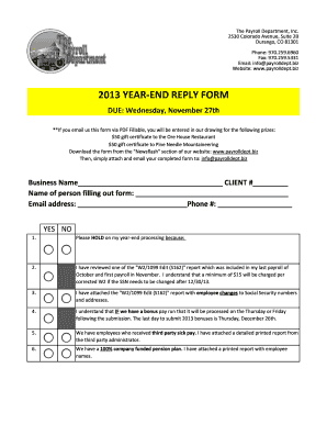 2013 Year-End Payroll Reply Form