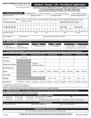 Kaiser Permanente Medical/Dental Enrollment Application