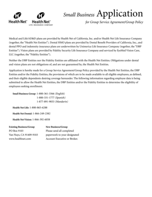 Small Business Group Service Agreement Application