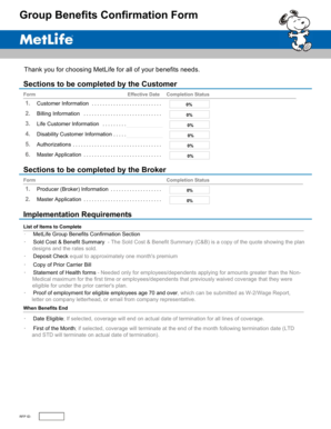 MetLife Group Benefits Confirmation Form