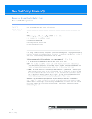 Chase Health Savings Account HSA Initiation Form