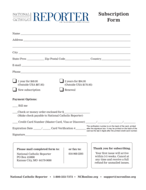 National Catholic Reporter Subscription Form