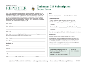 National Catholic Reporter Christmas Gift Subscription Order Form