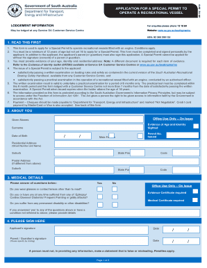 Special Permit Application for Recreational Vessel Operation