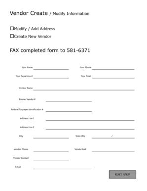 Vendor Create Modify Form