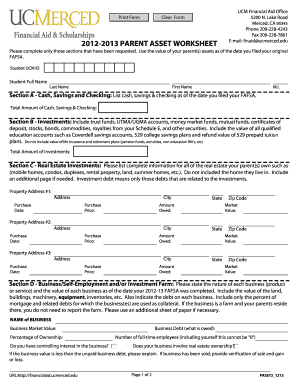 2012-2013 Parent Asset Worksheet