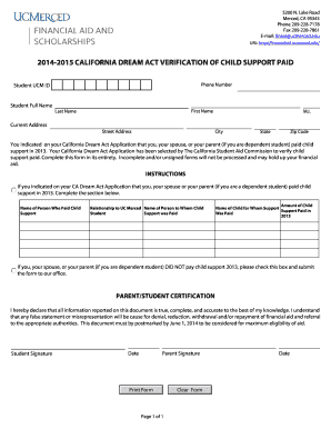 California Dream Act Child Support Verification Form
