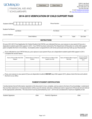 2014-2015 Verification of Child Support Paid