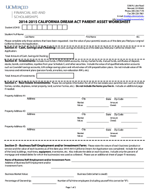 California Dream Act Parent Asset Worksheet