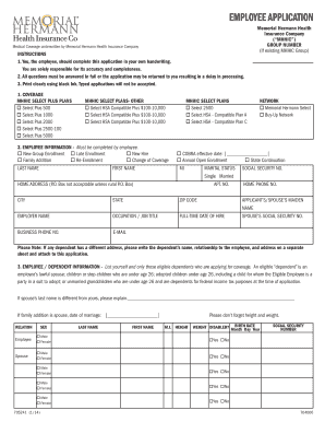 Memorial Hermann Health Insurance Employee Application