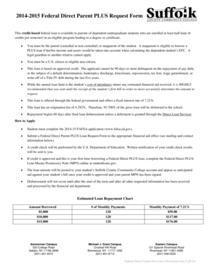 2014-2015 Federal Direct Parent PLUS Request Form