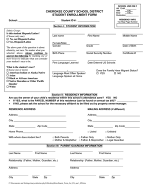 Cherokee County School District Student Enrollment Form