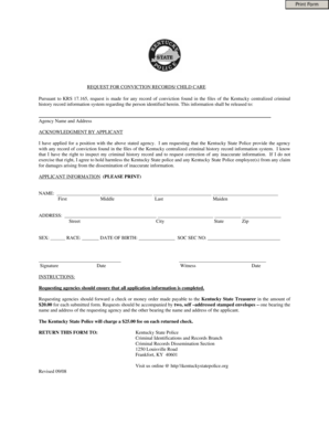 Kentucky Request for Conviction Records Child Care