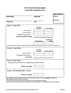 2012 Catholic Services Appeal In-Pew Gift Transmittal Form