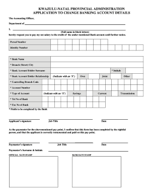 KwaZulu-Natal Banking Account Change Application