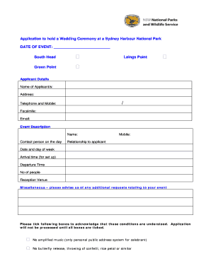 Wedding Ceremony Application Sydney Harbour National Park