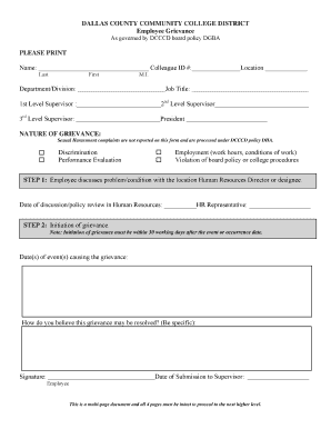Dallas County Community College District Employee Grievance Form