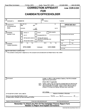 Texas Ethics Commission Correction Affidavit Form