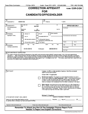 Texas Ethics Commission Correction Affidavit Form
