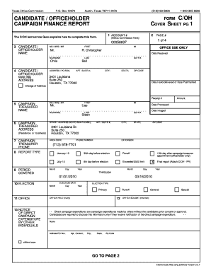 Texas Campaign Finance Report Form C/OH
