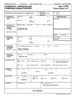 Texas Campaign Finance Report Cover Sheet