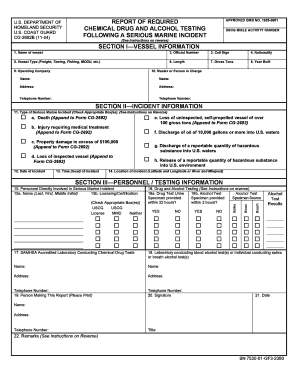 USCG Chemical Drug and Alcohol Testing Form