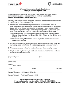 Workers’ Compensation Health Care Network Employee Acknowledgment Form