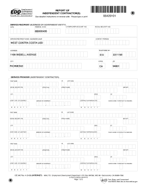 California DE 542 Independent Contractor Report