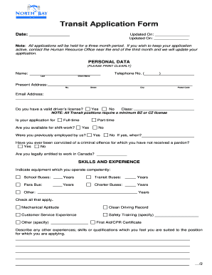 Transit Application Form - City of North Bay