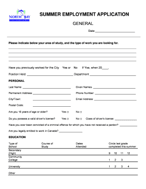 Summer Employment Application