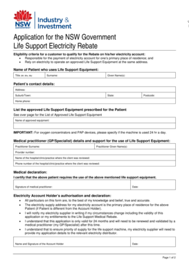 NSW Life Support Electricity Rebate Application