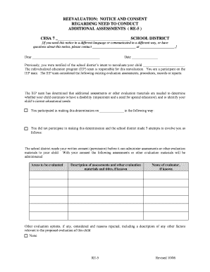 Notice and Consent for Additional Assessments (RE-5)