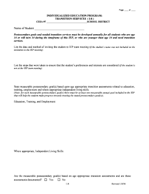 Individualized Education Program Transition Services Form I-8