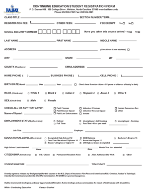 Continuing Education Student Registration Form