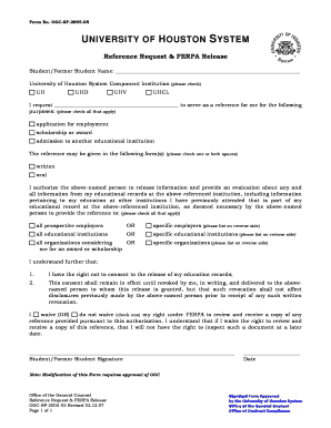 University of Houston System Reference Request & FERPA Release
