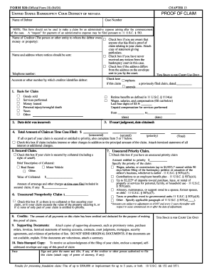 Sample statement of claim for negligence - Proof of Claim - Form B10 - Chapter 13 Trustee - Las Vegas