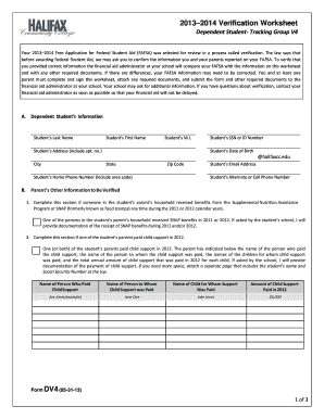 2013-2014 Verification Worksheet