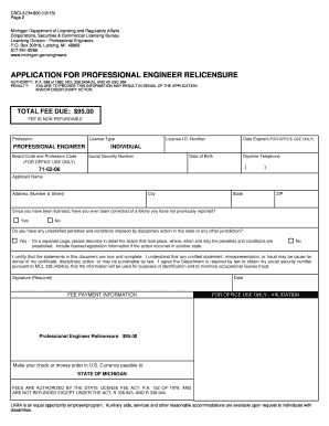Michigan Professional Engineer Relicensure Application