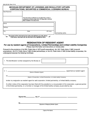 Michigan Resident Agent Resignation Form