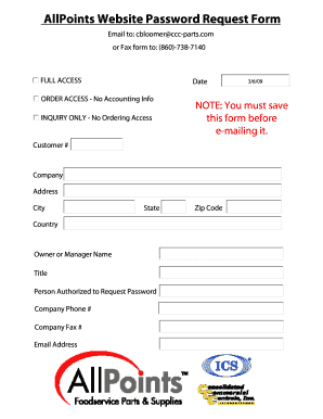 AllPoints Website Password Request Form