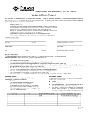 2011-2012 Verification Worksheet