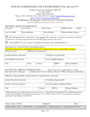 Texas Criminal Charges/Conviction Notification Form