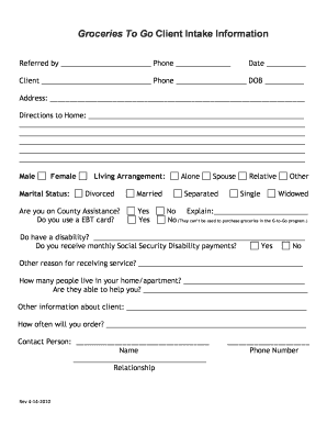 Groceries To Go Client Intake Form