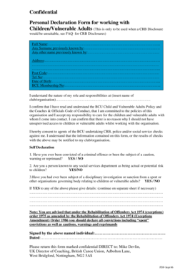 Confidential Personal Declaration Form for Working with Children/Vulnerable Adults