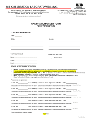 Hydrometer Calibration Order Form