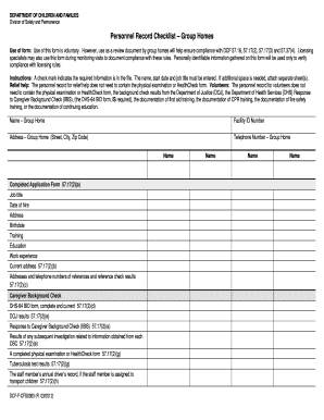 Personnel Record Checklist – Group Homes