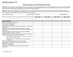 Wisconsin Foster Child Record Checklist