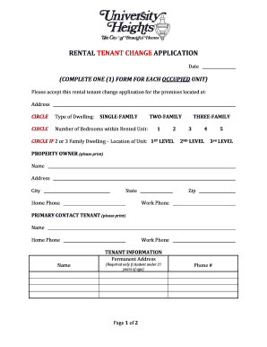 Rental Tenant Change Application