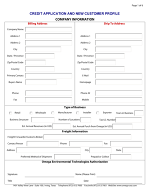 Credit Application and New Customer Profile