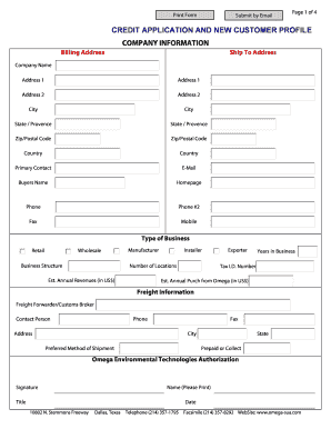 Credit Application and New Customer Profile